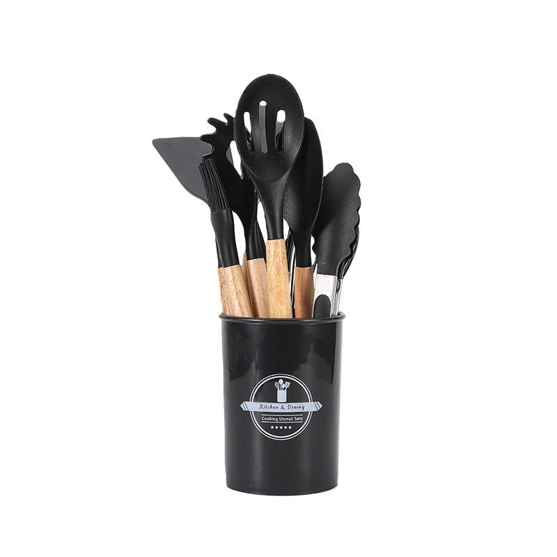 12-Piece Non-Stick Silicone Kitchen Utensil Set with Wooden Handles