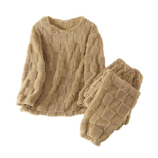 

Комплект из 2 предметов, зимняя пижама, утолщенный коралловый флис, клетчатая текстура, круглый вырез, длинные рукава, топ, широкие брюки, эластичный пояс, домашняя одежда, одежда для отдыха