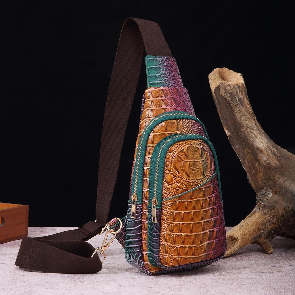 Vintage-Mode, breiter Riemen, Damen-Gürteltasche, Umhängetasche, Krokodildruck