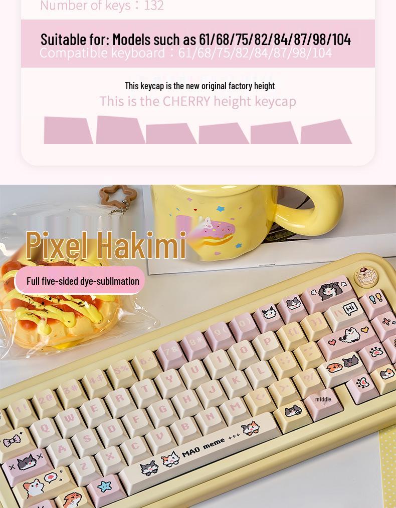 Pixel Hakimi Keycaps - Cream Yellow Personalized Theme Dye-Sublimation PBT Kezhi AKKO Keycaps