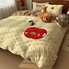 Kawaii Bear Embroidered Winter Bedding Set Thickened Warm Milk Velvet Duvet Cover Set with Sheets Soft Flannel Quilt Cover Kit