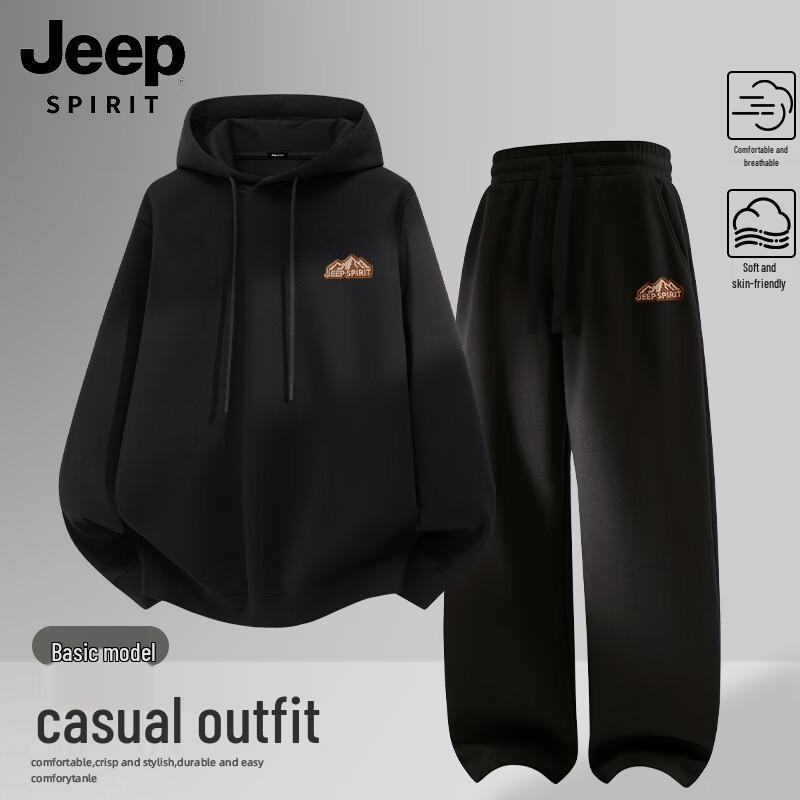 

JEEP SPIRIT Men s Hooded Sweatshirt & Straight-Leg Sweatpants Set L