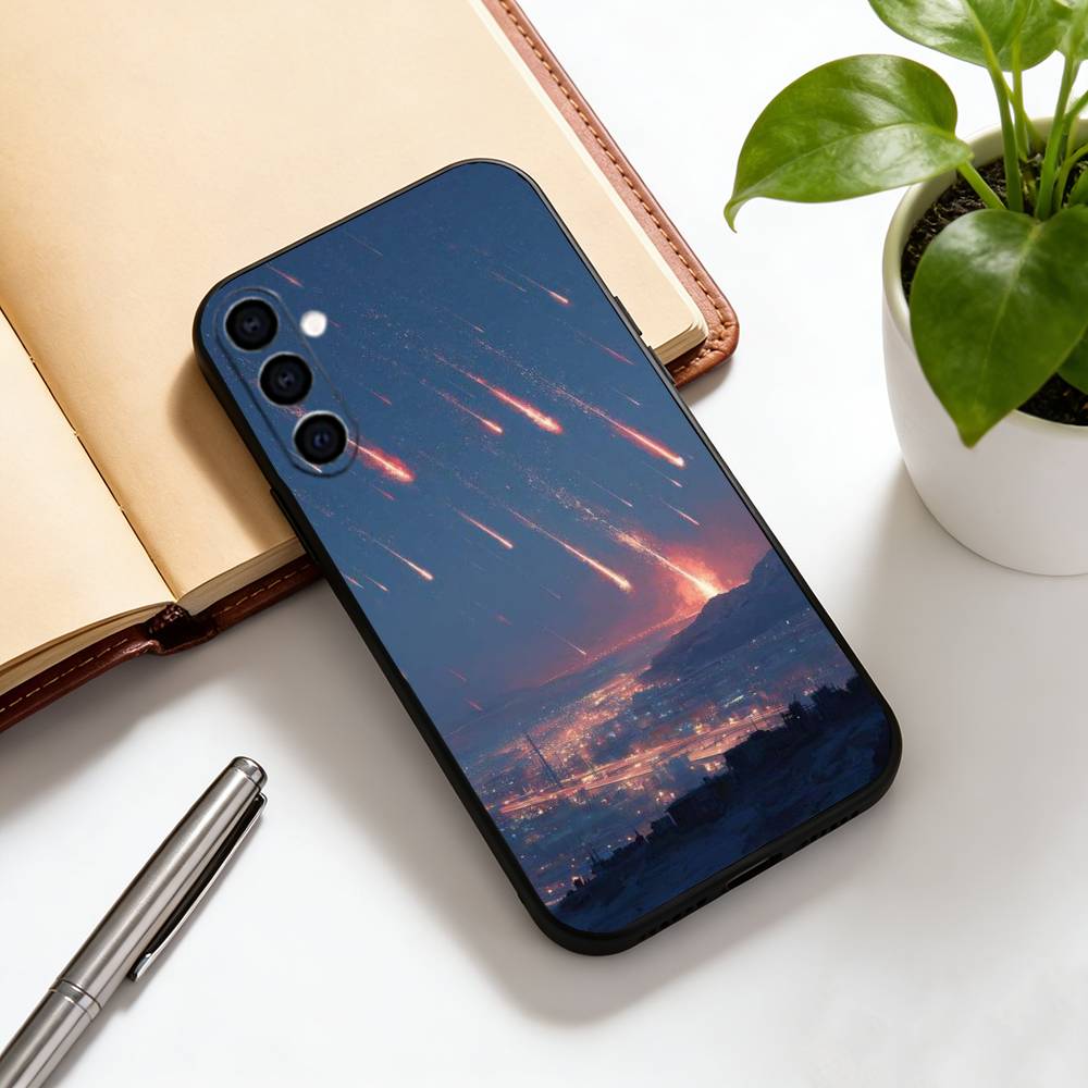 

Meteors in the Night Sky Phone Case Black Silicone Soft For Samsung Galaxy A73,A72,A71,A70,A53,A52,A51 Samsung a12