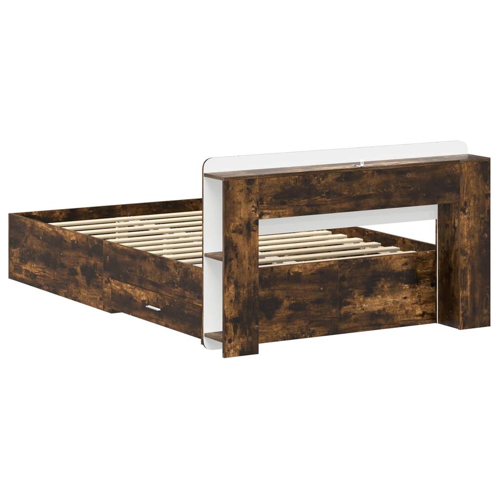 Bed Frame with Storage Space Smoked Oak 120 x 190 cm