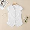 VONDA Summer Women Casual V-Neck Short Sleeve Ruffled Hem Slim T-shirts Tops