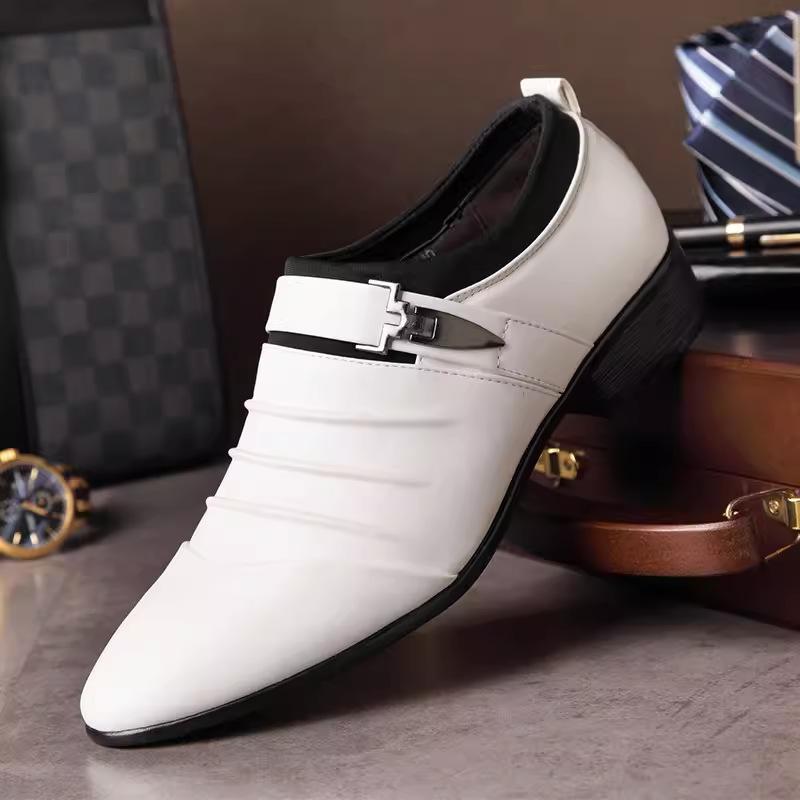 Men's shoes blue shoes casual dress leather shoes men's British pointed breathable soft-soled shoes