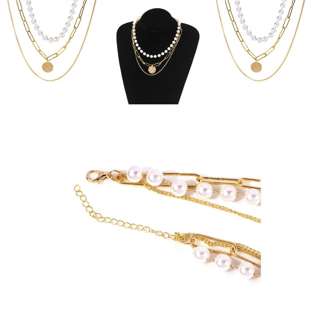 Elegant Multi-layer Pearl Necklace With Geometric Design For Fashionable Style