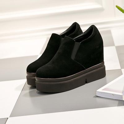 Comemore 10cm High Heels Boots Black Suede Wedges Platforms Shoes Autumn Women Ankle Boots Height Increasing Pumps Bottine Femme