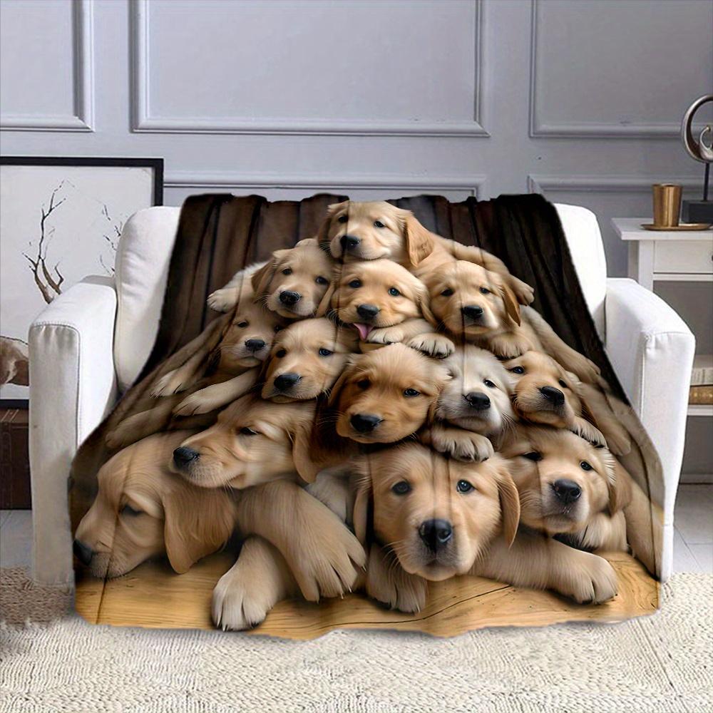 Cozy Golden Retriever Dog Pile Print Flannel Throw Blanket - Soft, Reversible, All-Season Comfort for Couch, Bed, Office, and Tr