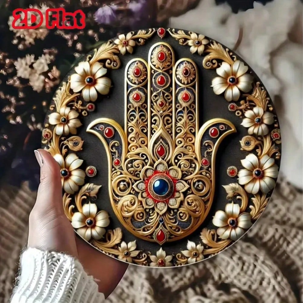 Винтажная металлическая настенная art Рука Фатимы Круглая ретро домашний декор Подарок 20x20 разноцветный