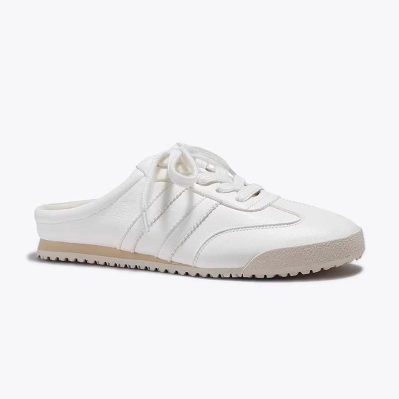 Cowhide version inner height increase 5cm fashionable outer wear half slippers trend one pedal white shoes without heel board shoes children