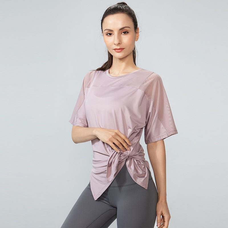 Women s Quick-Dry Mesh Short Sleeve Yoga Top - Breathable Loose Fit for Spring/Summer Fitness S
