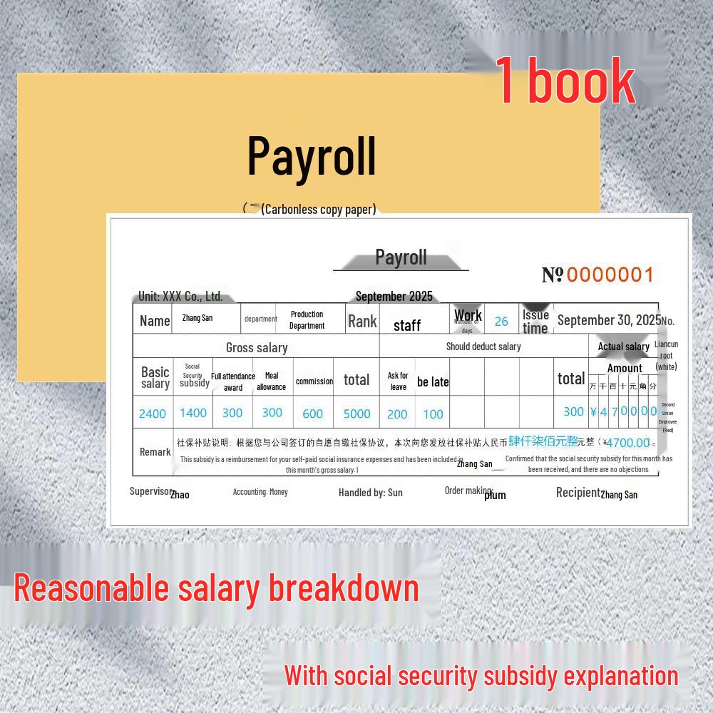 

Carbonless Salary Payment Record Book & Payslip for Employee Subsidies