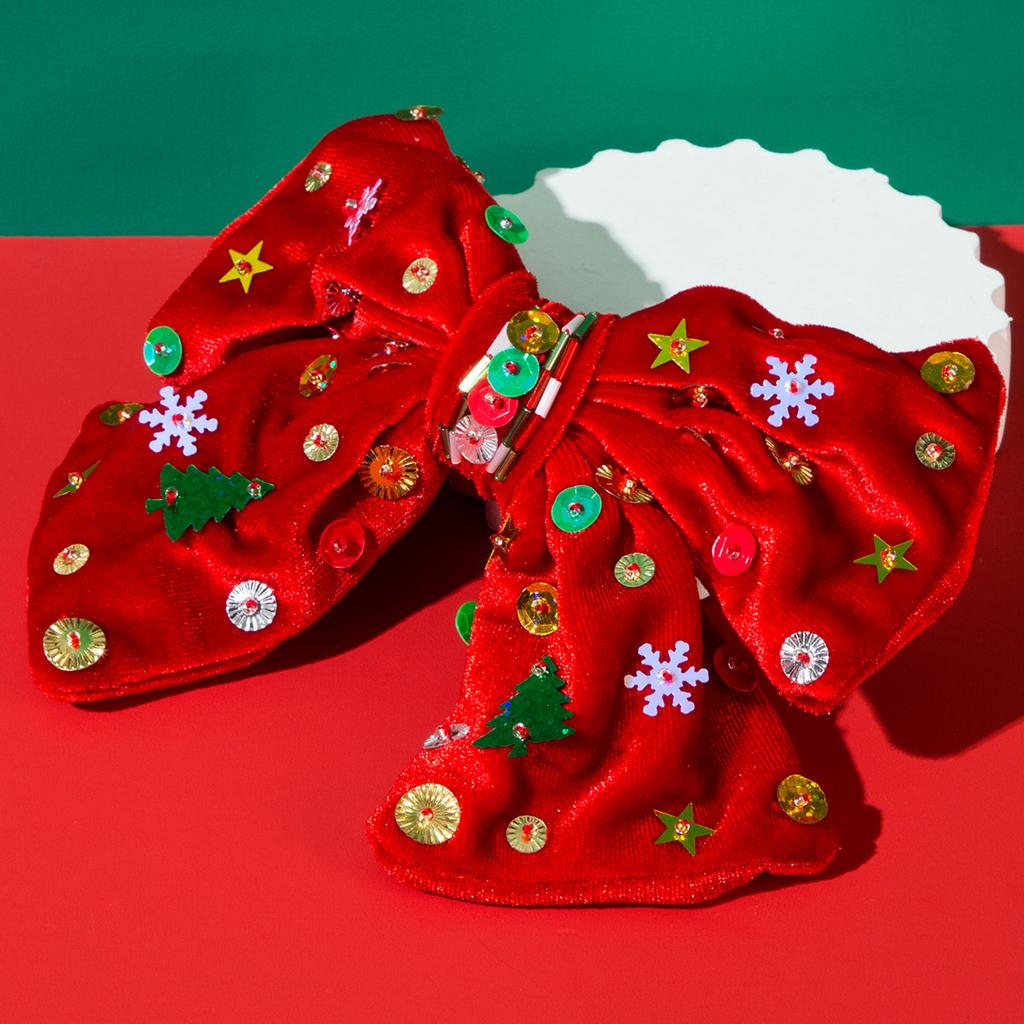 New Christmas Butterfly Knot Hair Clip Snowflake Sequins Velvet Hairpin Hair Spring Clip Party Clothing Accessories Styling Tool