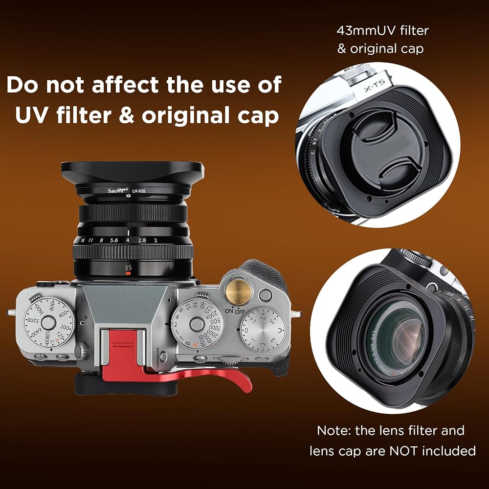 Haoge LH-X35 Bayonet Metal Square Lens Hood Shade for Fujifilm Fujinon XF 35mm F2 R WR (XF35mmF2), XF 23mm F2 R WR (XF23mmF2), and XC 35mm F2 (XC35mmF