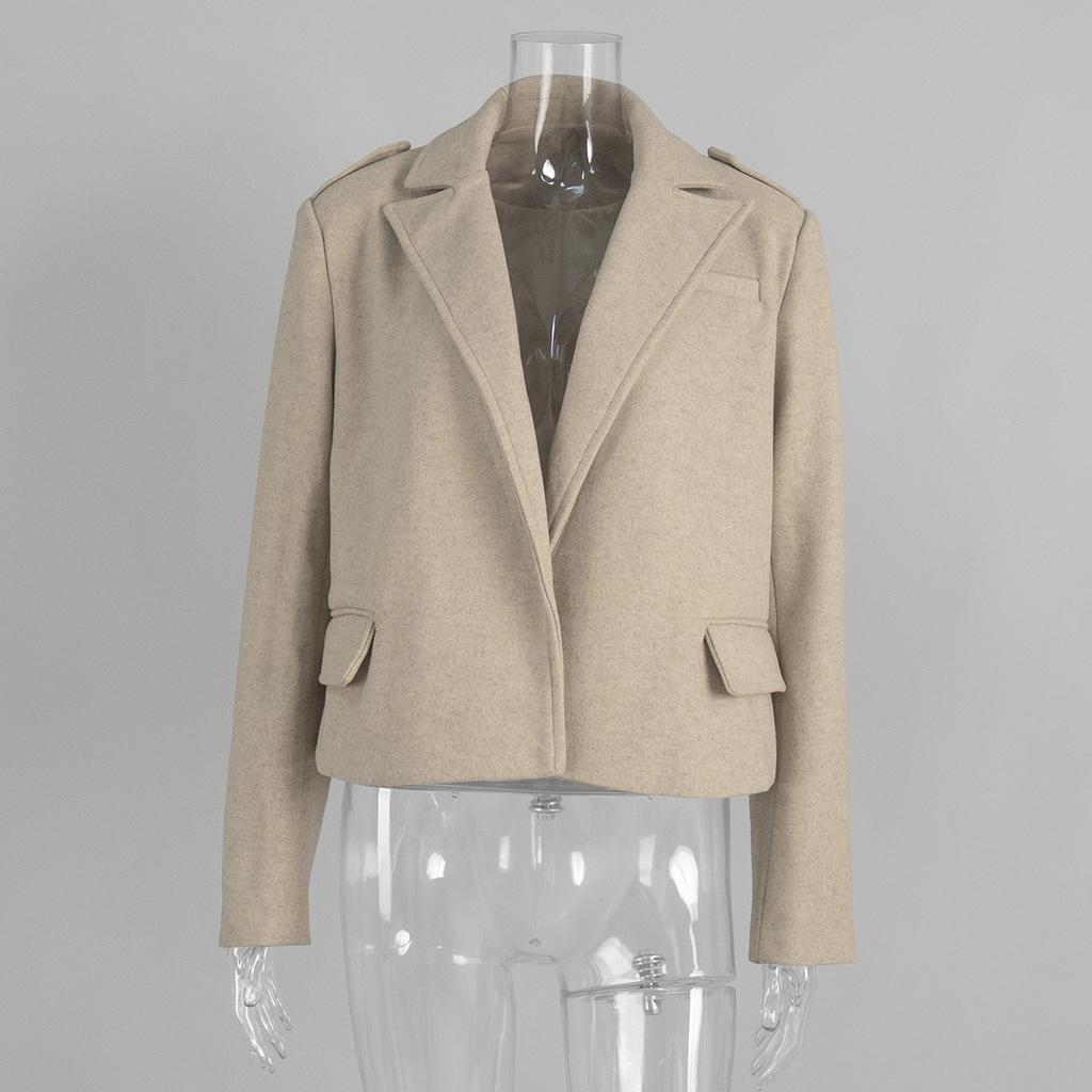 Fall Winter New Women's Loose Wool Blazer Notch Lapel Epaulette Oversized Jacket Outerwear