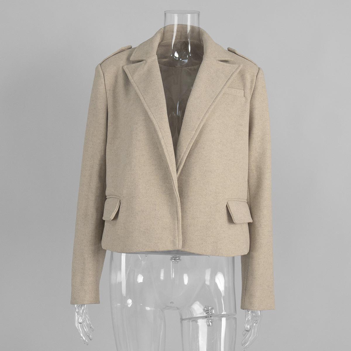Fall Winter New Women s Loose Wool Blazer Notch Lapel Epaulette Oversized Jacket Outerwear S хаки