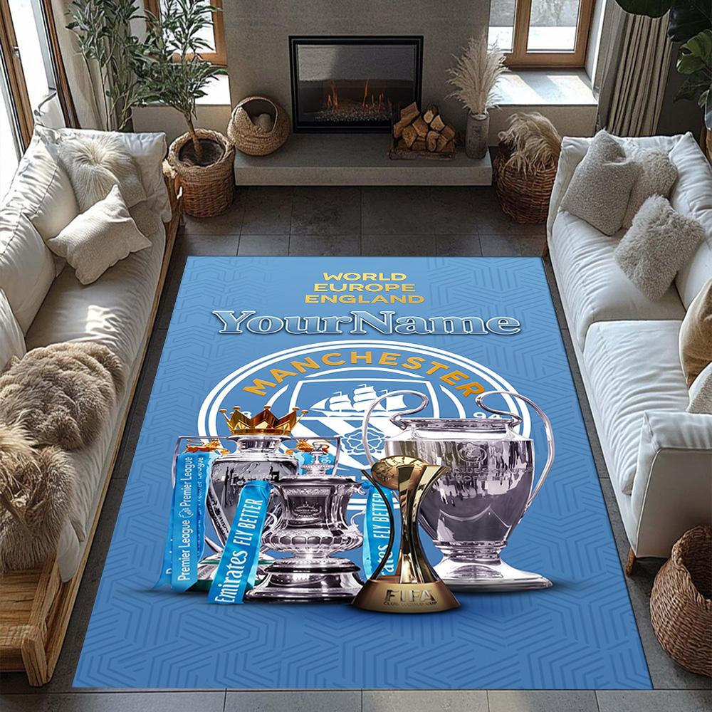 Manchester City Customize Text Area Rug Suitable for Game Room Study room Outdoor Foyer Anti-slip Rug Office home decor Gift for Festivals