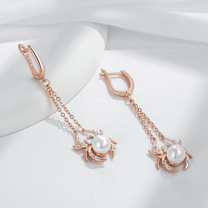 Spinnenperlen-Quasten-Hängeohrringe für Damen Mode Rosegold Farbmischung Mit Natürlichem Zirkon Punk-Schmuck