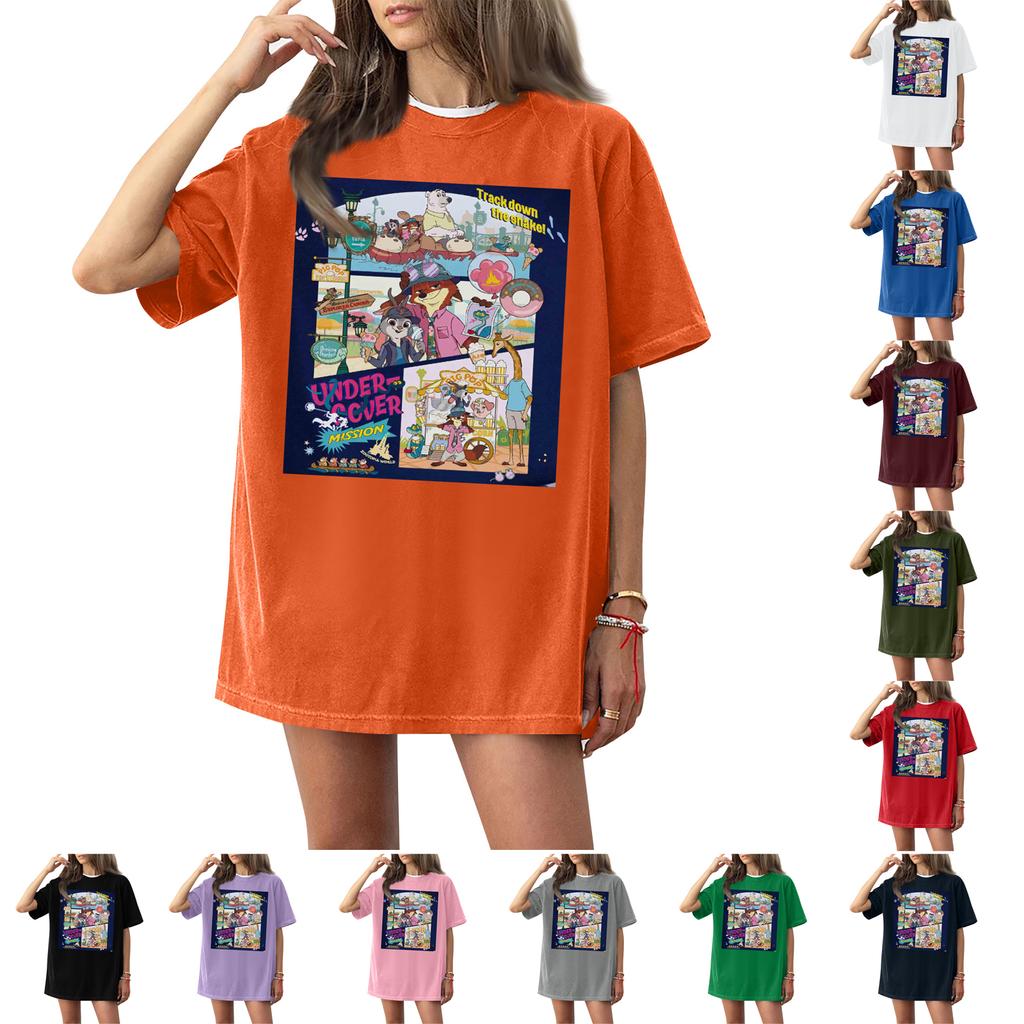 Women's Casual Fashion Round Neck Printed Short Sleeve T-Shirt Top