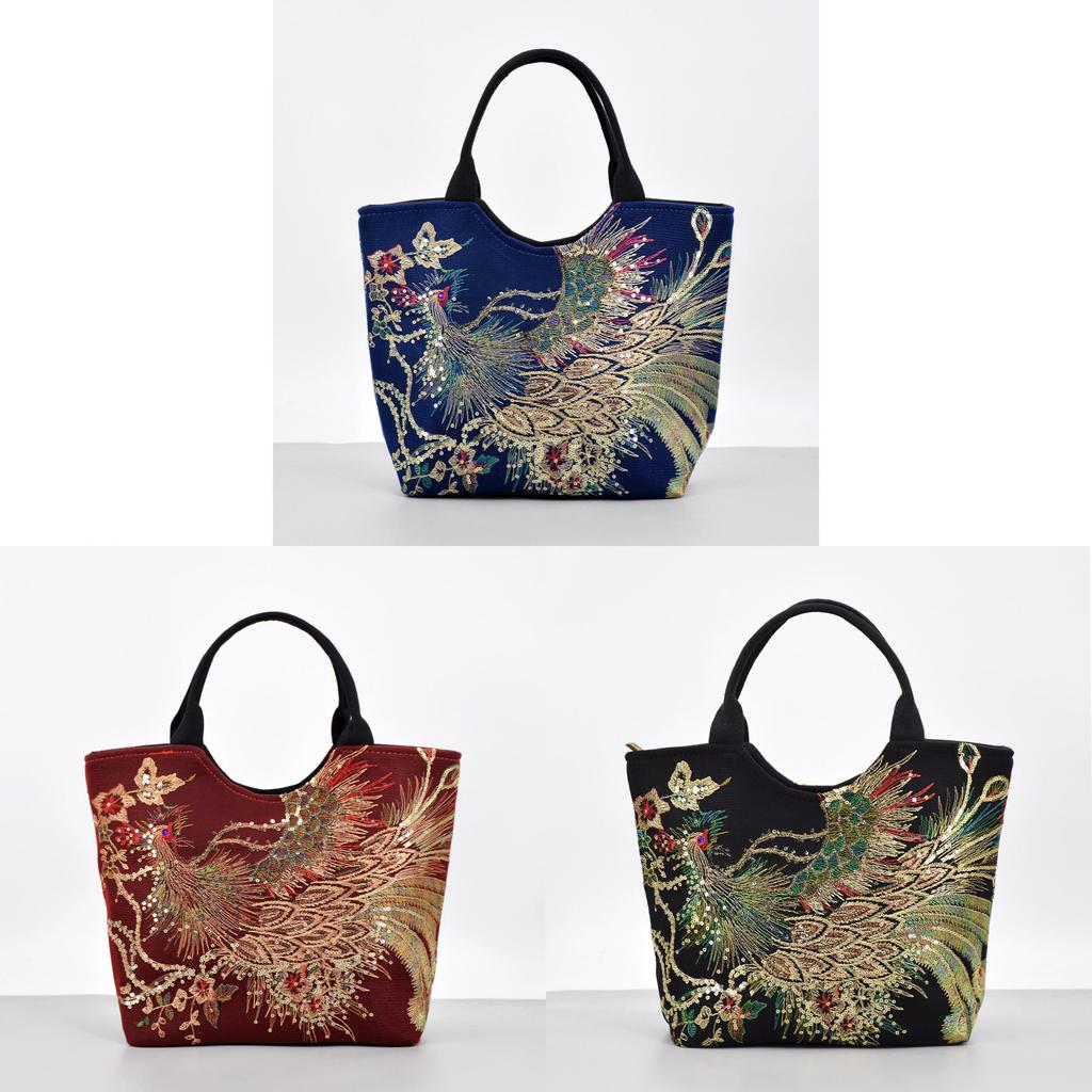 Yunnan Ethnic Style Embroidered Tote Bag With Sequins For Daily Use