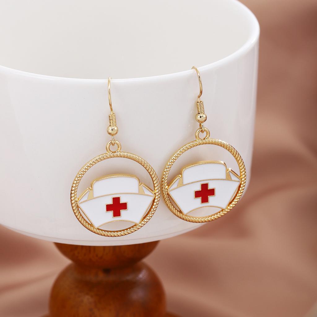 Design Sense Doctor Nurse Round Hollow Oil Drop Ear Hook, Light Luxury High Sense Fashion Temperament Earrings Women