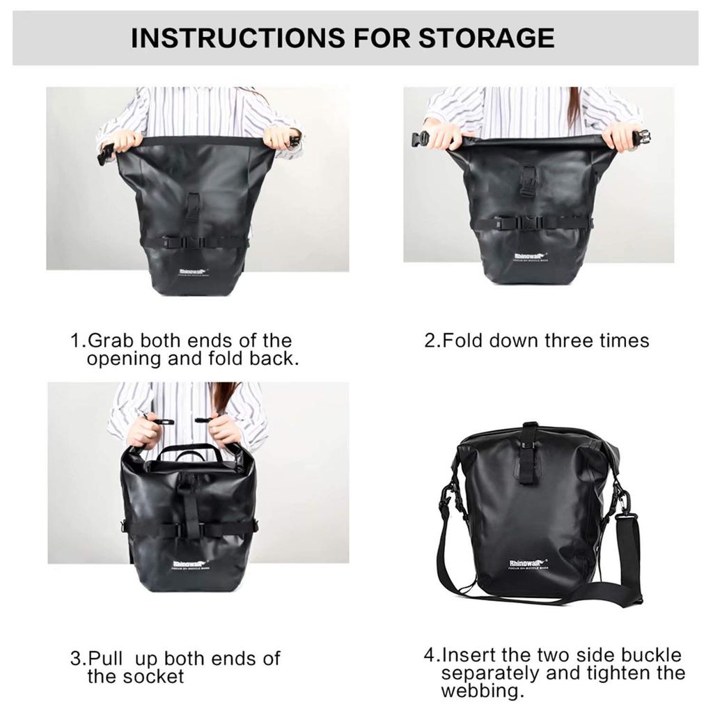 Rhinowalk Bicycle Pannier Bag, Waterproof, 20L Large Capacity, Side Bag, Cycling, Touring Bag, Easy Installation, Quick Release Hook, Reflective, Bicy