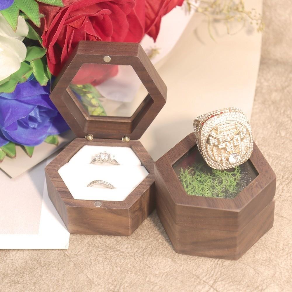 Wooden Jewelry Box Retro Lover Ring Display Box High-quality Ring Storage Box Engagement