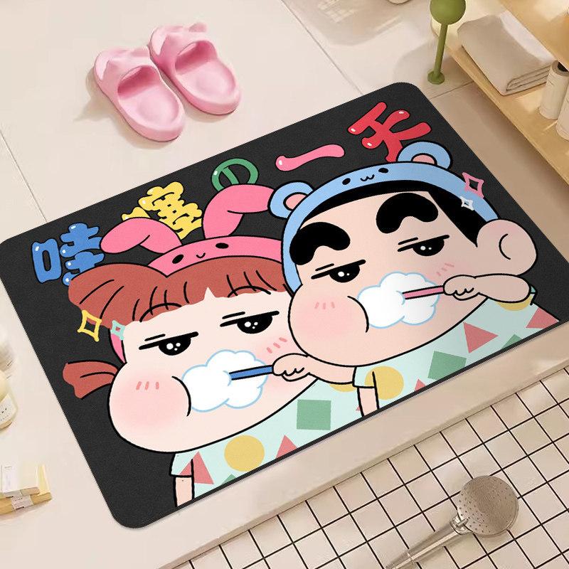 Alfombra de baño de tierra de diatomeas con dibujos animados de Crayon Shin-Chan, superabsorbente, antideslizante, para baño, inodoro, entrada, uso do