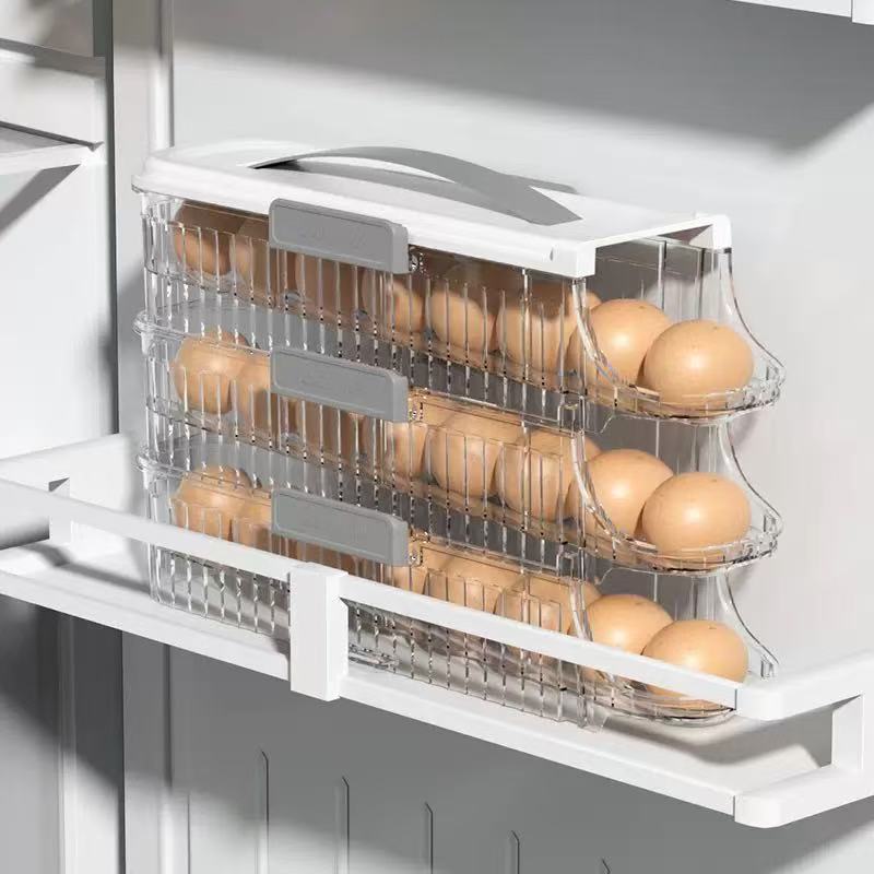 New Rolling Egg Storage Box Frie Side Door Egg Carton Holder Preservation Box Kitchen Organization Tool Pure Color Nordic Sle