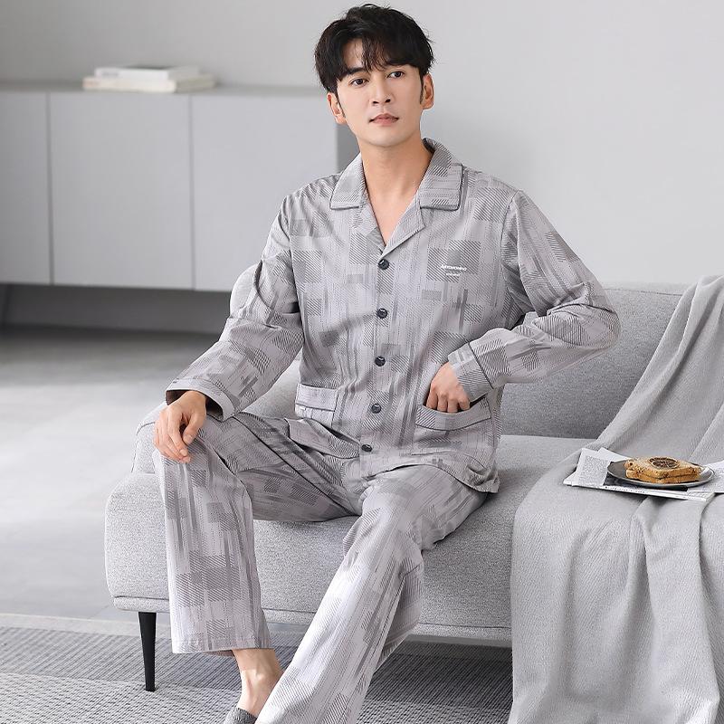 Pajamas Men'S Spring And Autumn Autumn Pure Cotton Long Sleeves Wear Loungewear Men'S Large Size Suit