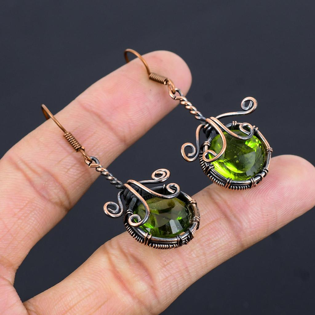 Peridot Earrings Gemstone Jewelry, 999 Copper Wire Wrapped Earrings, Handmade Jewelry Birthstone Earrings, Gift For Him