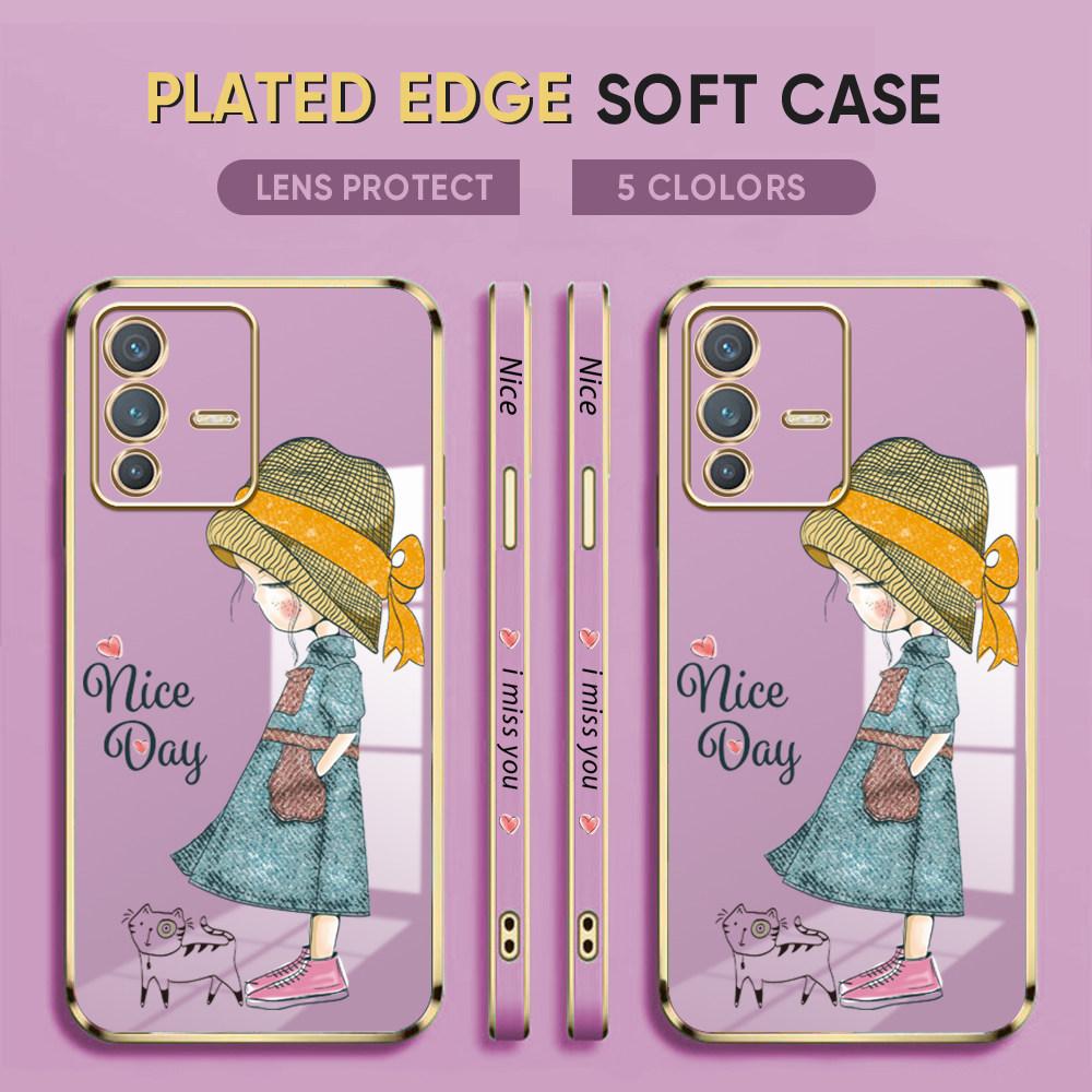 For Honor 90 70 50 X7a X9a P30 Pro P40 Lite Infinix Hot 40i 30i Vivo Y22 Y18 V30 Pro V40 Lovely Girl Design Soft Plated TPU Phone Case