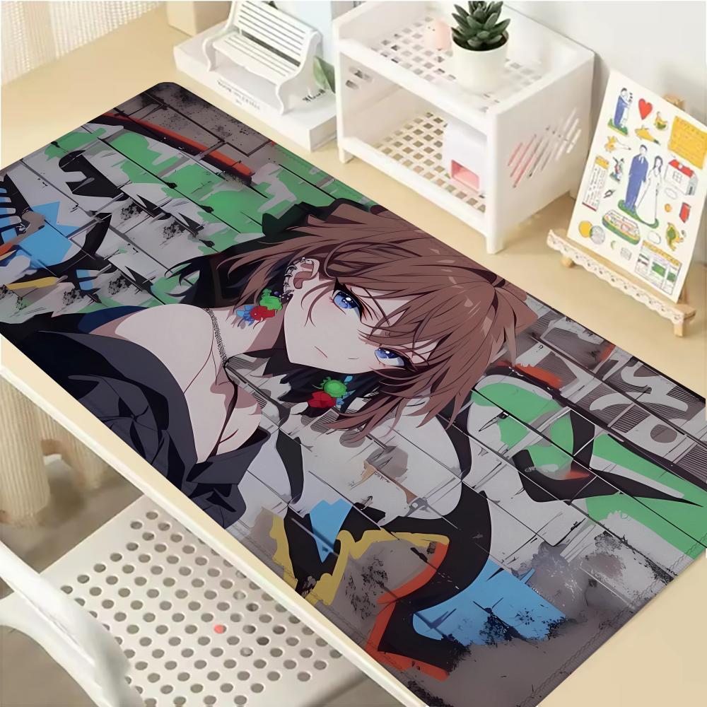 Gaming Mouse Pad Large Desk Mat Antislip Stitched Edges Graffiti Cat Girl Colorful Urban Style PC Keyboard Pad