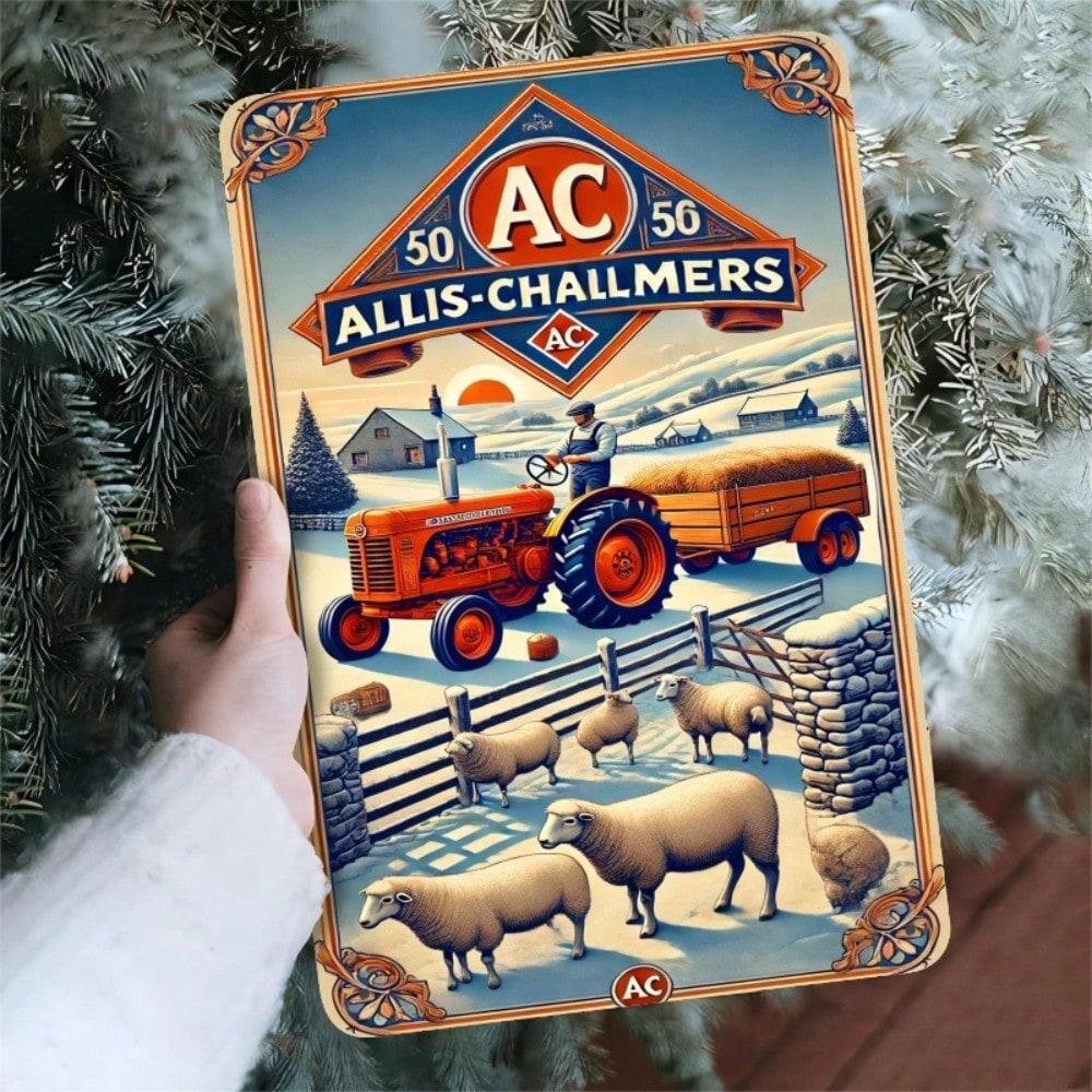 Vintage Allis Chalmers Tractor Metal Wall Art Sign Rustic Farmhouse Decor 7.8x11.8 Inch Durable Indoor Outdoor 20x30