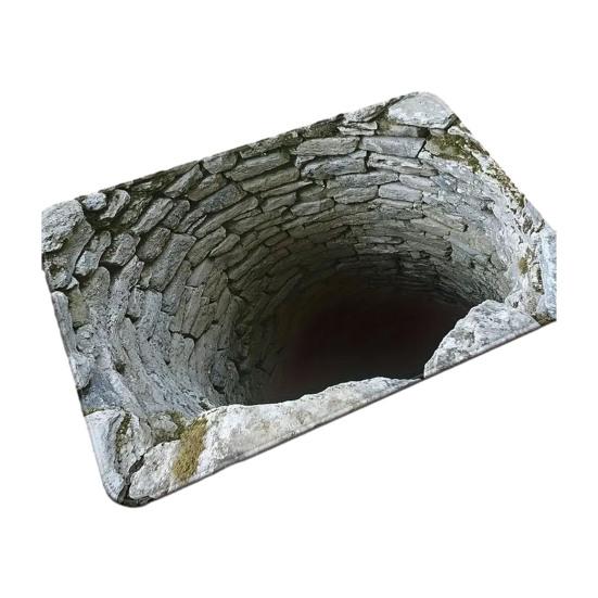 3D Hole Rug Realistic Optical Illusion Rug Funny Bottomless Pit Doormat Absorbent Non-slip Floor Mat for Bathroom Living Room Entryway