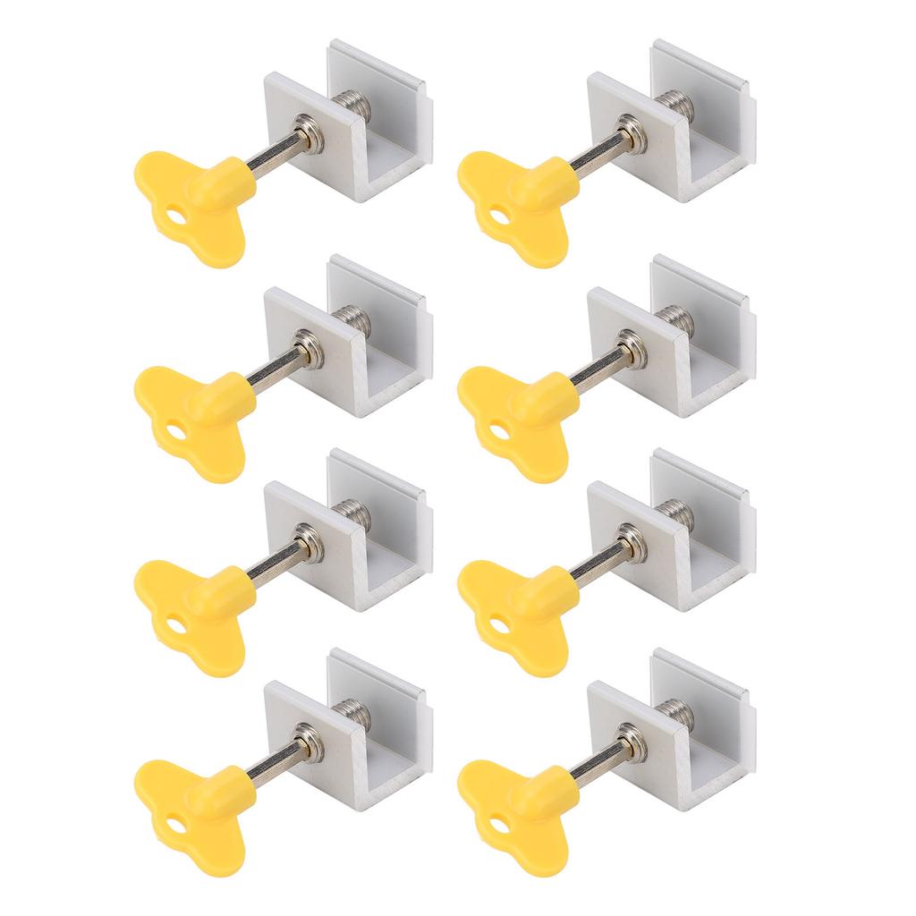 8 Sets Single Hole Adjustable Window Locks Aluminum Alloy Vertical Horizontal Sliding Lock Silver