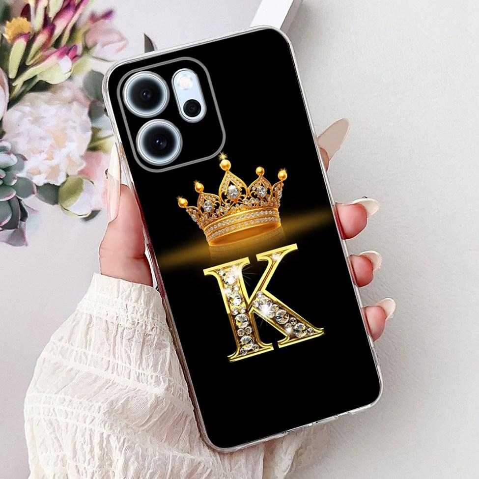 For Oppo Reno 14F CPH2743 Case For Oppo Reno14 F Cover Transparent Luxury A-Z Letters Fashion Flowers Crown Soft Bumper Casing