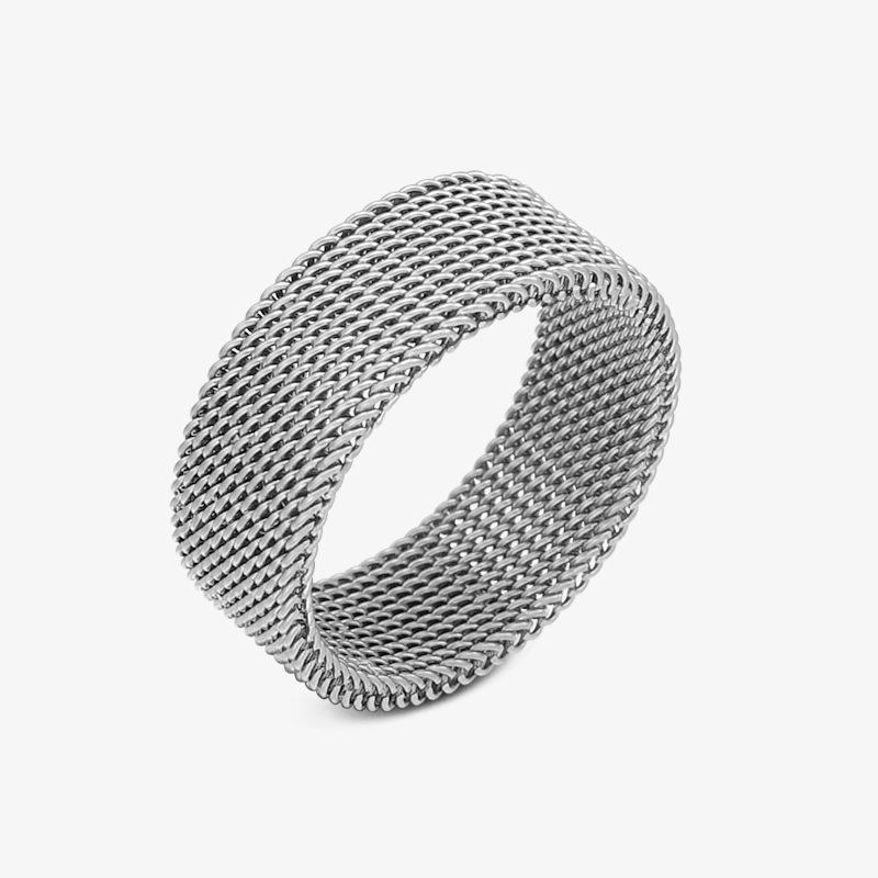 Titanium Steel Mesh Ring: Adjustable Woven Stainless Steel Band for Men & Women