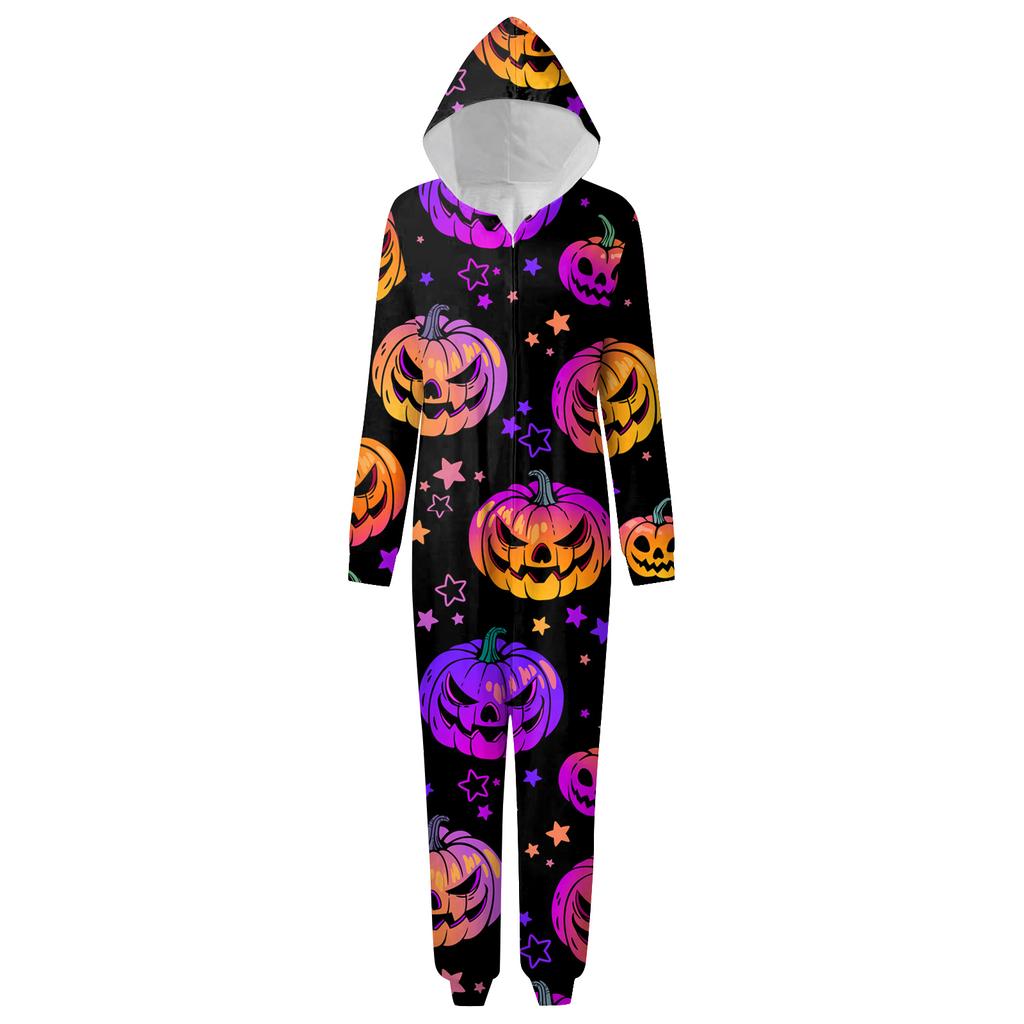 Halloween Printed Family Matching Hooded Long Sleeved Zippered Hooded Jumpsuit Set