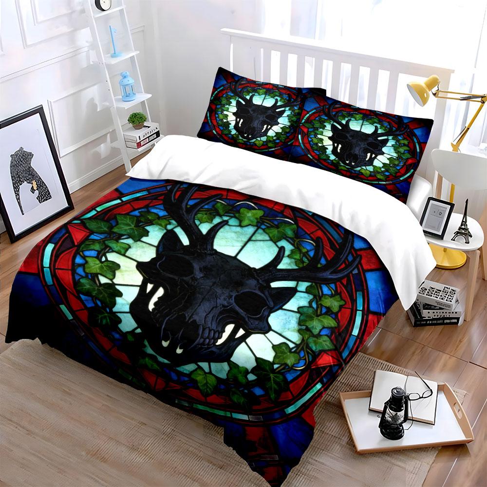 Deer Skull Art Décor Set Soft Comfortable Duvet Cover Bedding Set Included 1*Duvet Cover & 2*Pillowcases, Gift