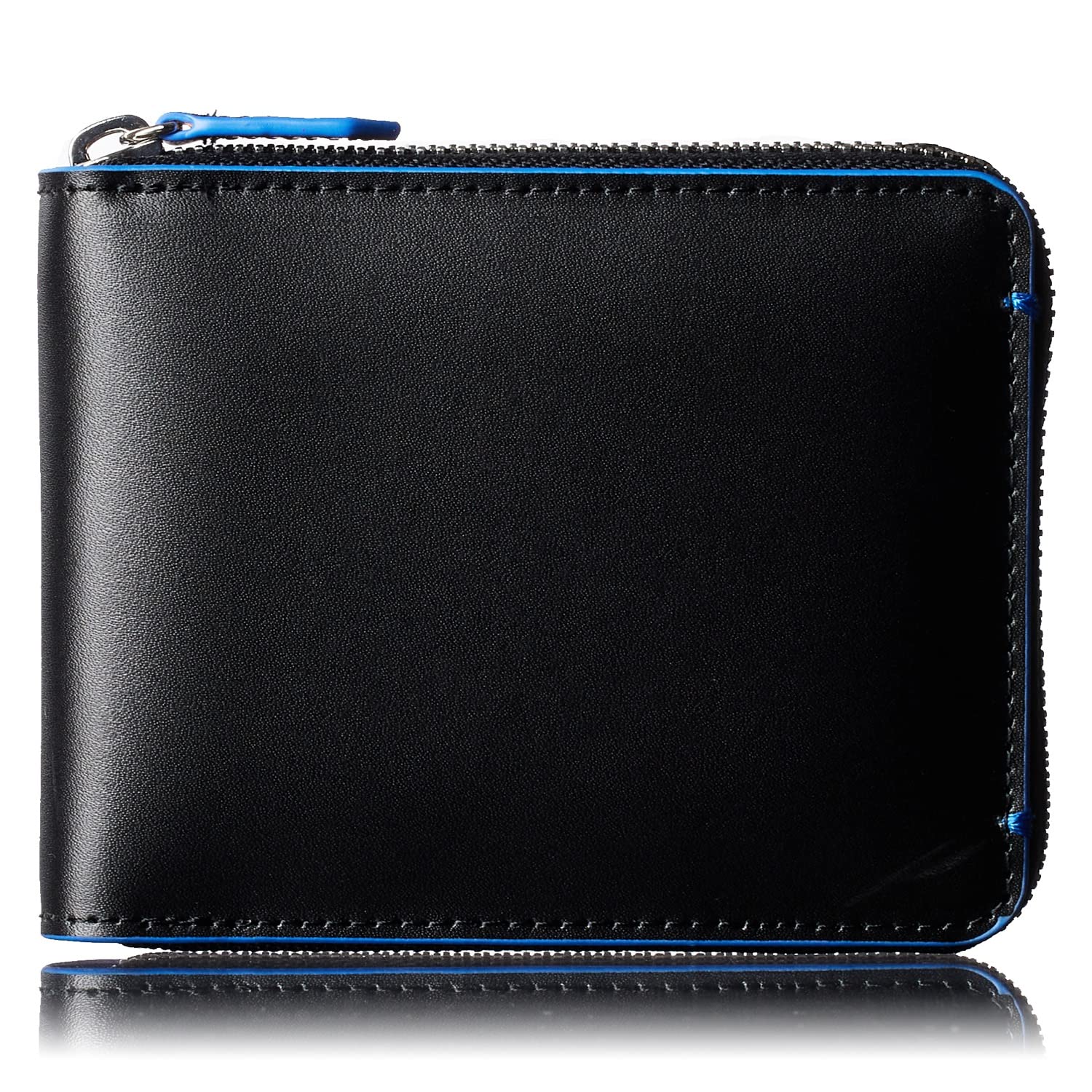 

wallet cowhide round zipper [FRANCK ROSSINI] Men s bi-fold (N-Black/Blue)