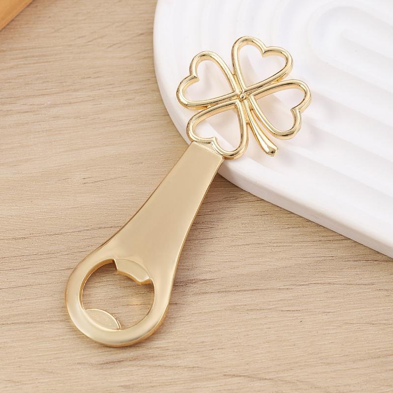 1 Stück Eleganter Goldener Kleeblatt Flaschenöffner - Langlebige Zinklegierung, Herzförmiges Design - Perfekt für Hochzeitsgeschenke, Geburtstagsfeiern und Bierliebhaber