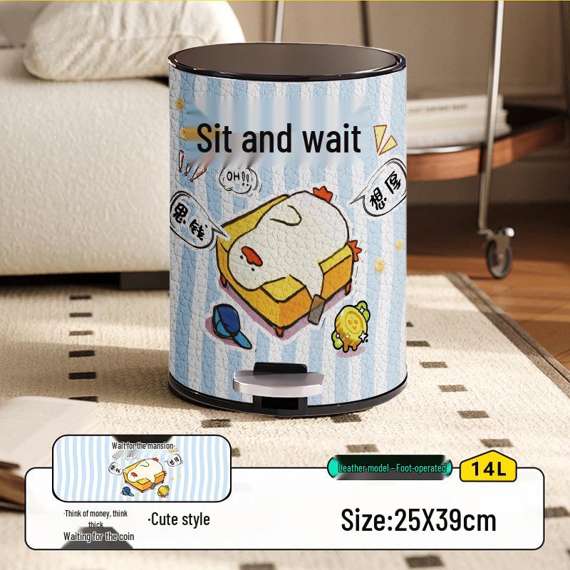 He Mu Cheng Double Layer Cartoon Stainless Steel Trash Can with Foot Pedal - Living Room & Kitchen