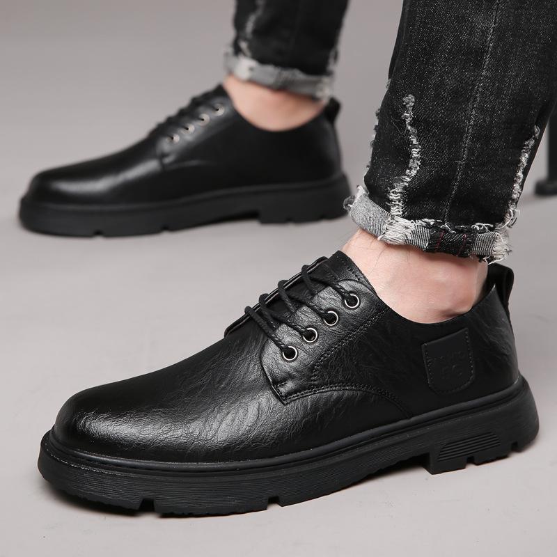 Fashion Spring Autumn Big Head Cargo Shoes for Men Solid Color Leisure Driving Shoes Male Soft Soles Business Round Toe Leather Shoe Man