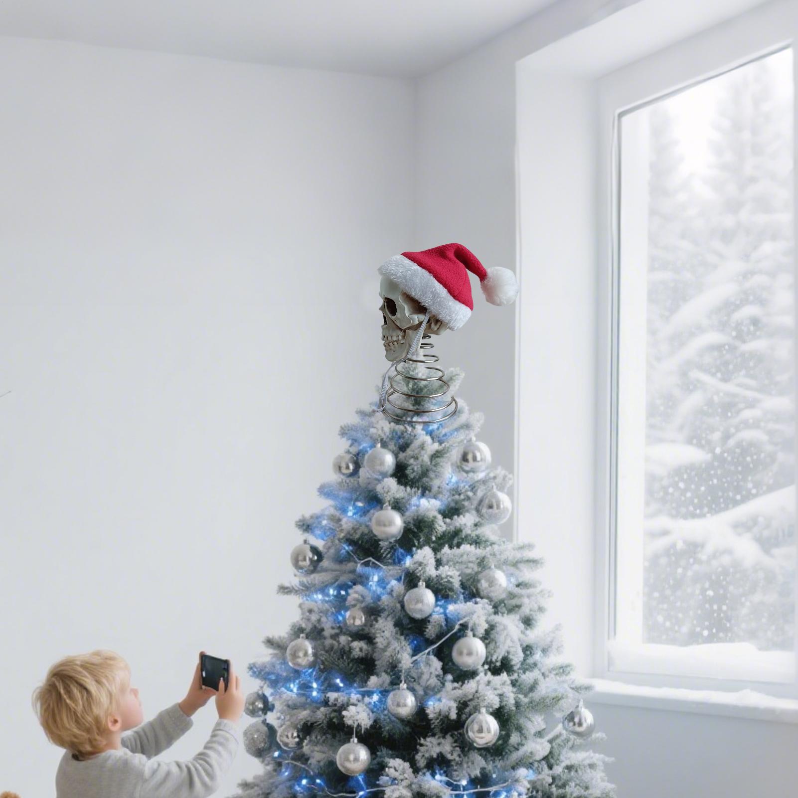 

5-inch Christmas Tree Topper Decoration Skull Head With Santa Hat Halloween Tree Topper Skeleton Head Halloween Props CN