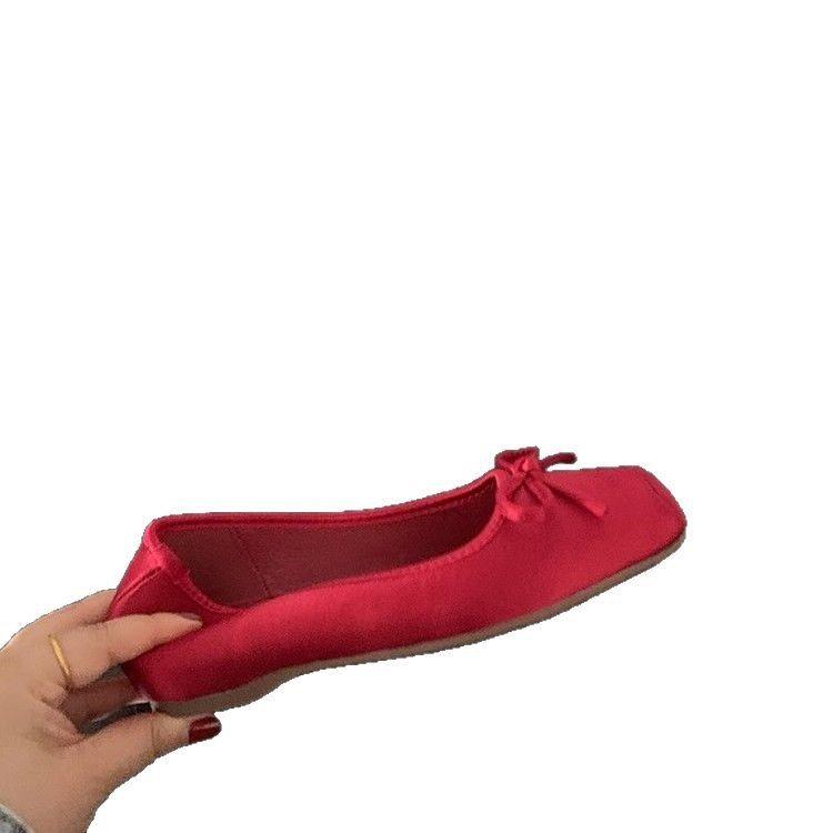 Shoes grandma shoes flat bottom wind square head shallow mouth ballet 2025 sweet beautiful woman one pedal single shoes bow new