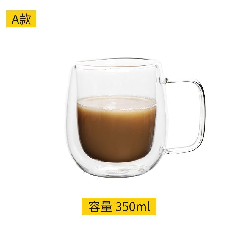 Cold Drink Milk Cup With Handle, Coffee Cup, High Temperature Resistant Double-Layer Heat Insulation Household Transparent Glass