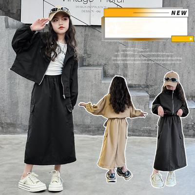 Fashion Girls Autumn Two-piece Korean Style Children's Casual Long-sleeved Jacket And Skirt
