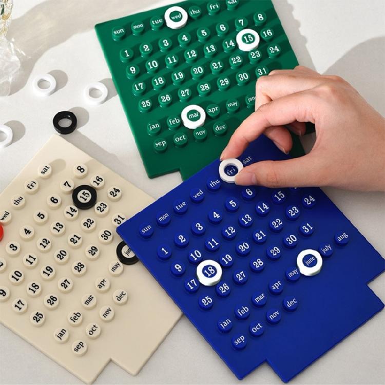 Desktop Permanent Calendar with Wood Stand ABS Permanent Countdown Calendar with 3 Rings for Office Desk Date Reminder